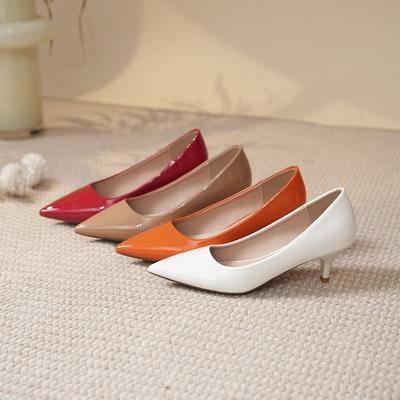High Heels Women's Pointed Head Shallow Mouth Large Size Single Shoes Microfiber Black Medium Heel Stewardess Dress Work Shoes