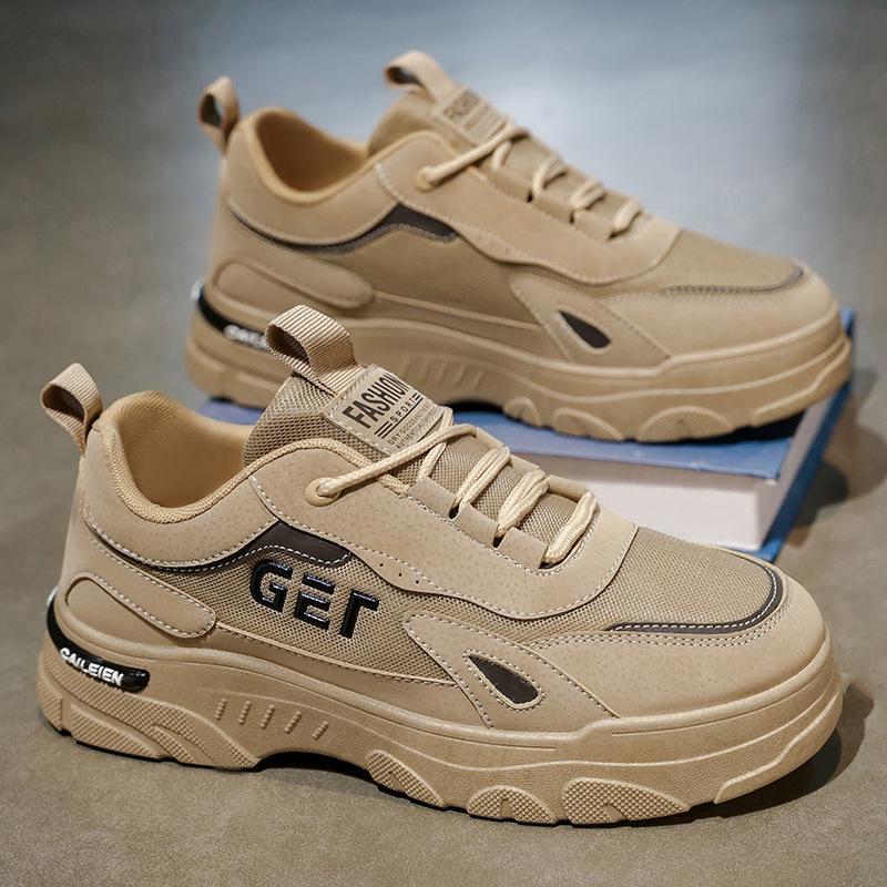 Autumn Men's Breathable Work Shoes: Trendy Thick-Soled Casual Sneakers