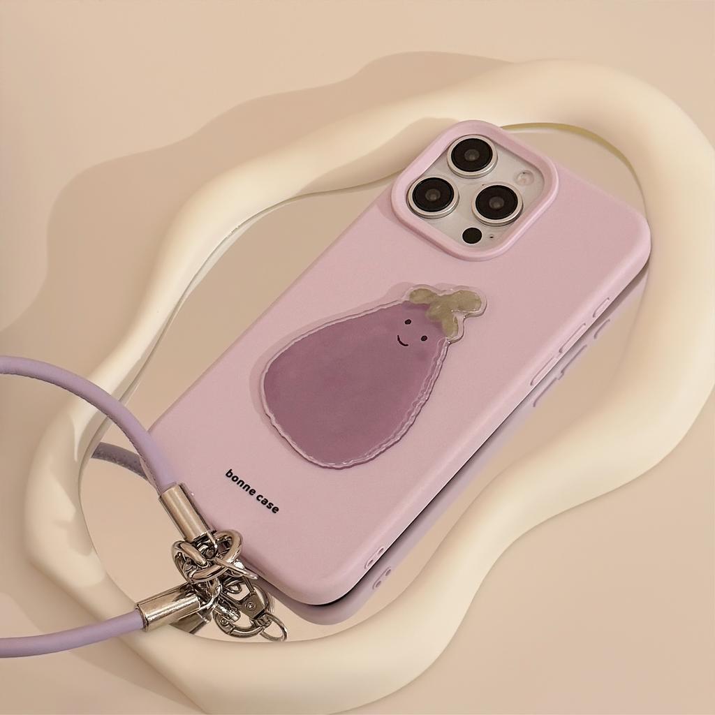 Cute Eggplant Bracelet Suitable for Apple 17 Mobile Phone Case 15promax Korean Style Iphone14 Three Dimensional 13 Silicone 16