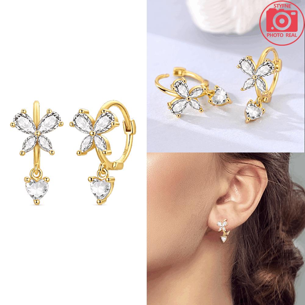 925 Silver Butterfly White Zircon Heart Ear Ring Starry Simple Women's Earrings Gift Woman Jewelry Fine Gift