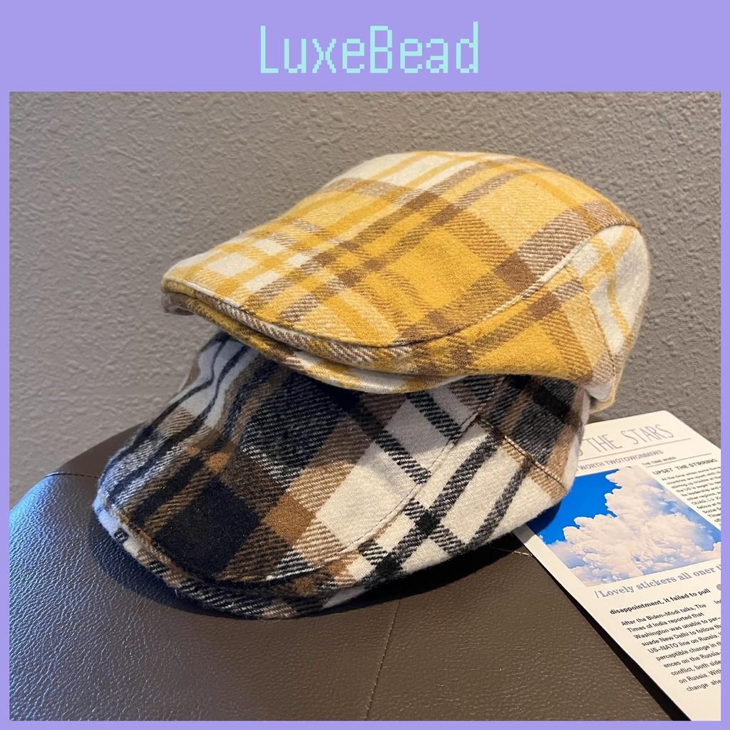 Color Clashing Grid Classic Wool Felt Newsboy Hat Color Blocking Fall Use Winter