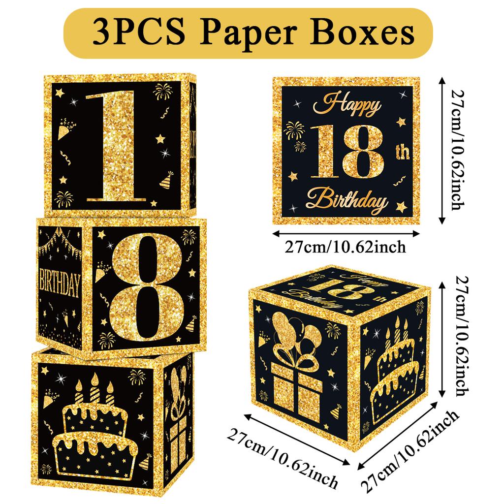 Black Gold Birthday Number Box Happy DIY 0-9 Birthday Party Decoration Kids Adults Birthday Party 18 30 40 50 Anniversary Decor