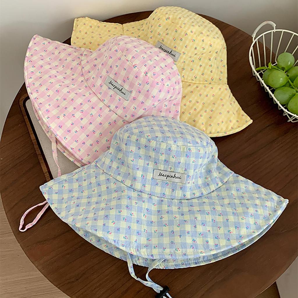 Women Sweet Flower Print Fishermen Hat Spring Summer Large Brim Lace-up Sunshade Floral Bucket Hat Female Girl Travel Beach Caps