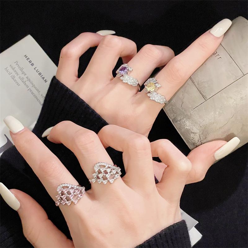 Color Treasure Open Ring Light Luxury High Sense Flower Ring Elegant Fashion Index Finger Ring