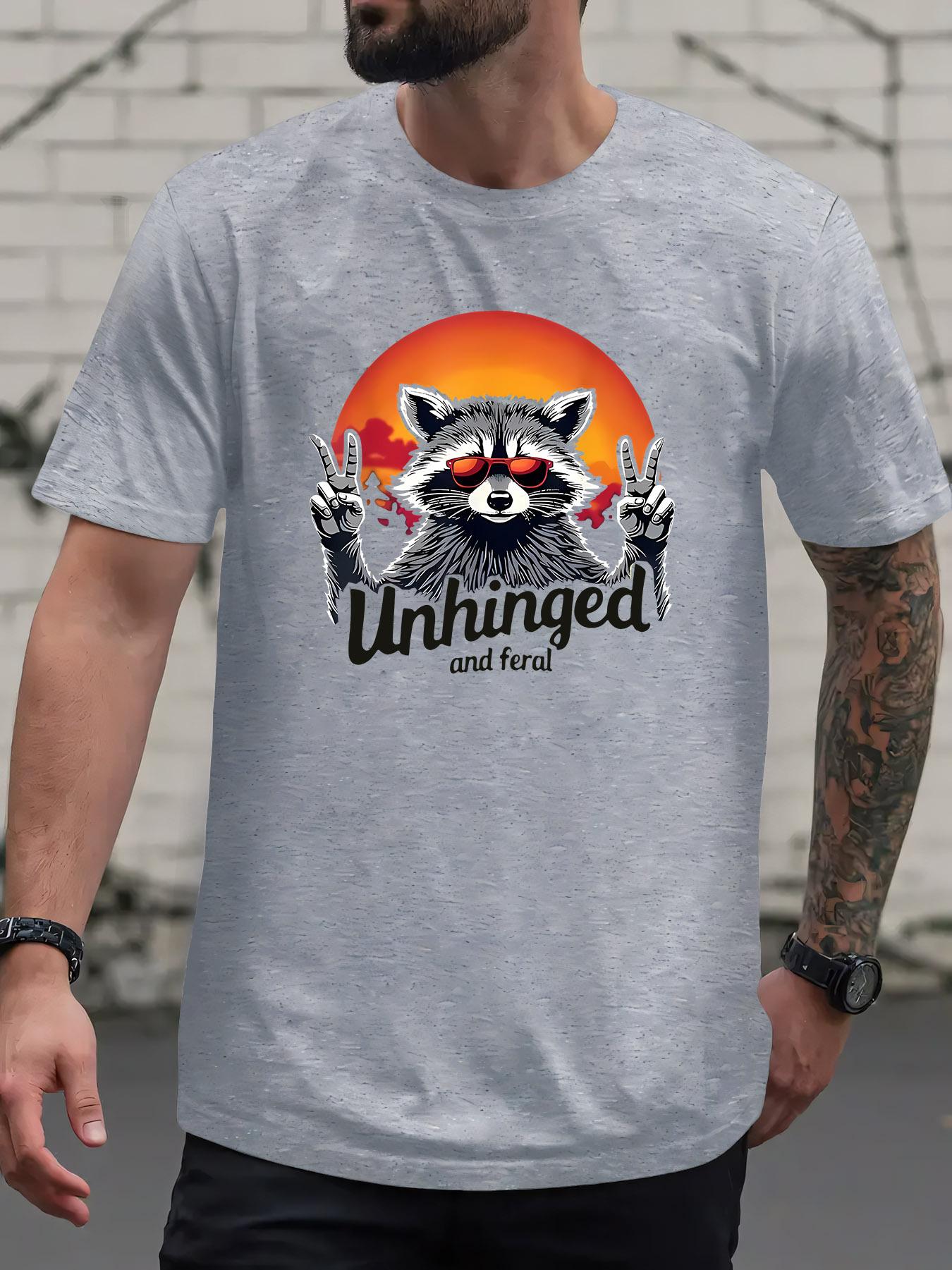 

Funny Raccoon Graphic T-shirt - White Casual Tee with Fashion Glasses Raccoon & UNHINGED Text - Lightweight Everyday Shirt for Parties XXXL
