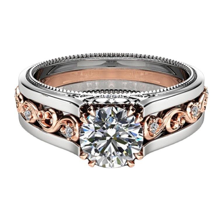 Wei Ya Fashion Floral Ring Two-Color Electroplated Flower Openwork Zircon Ring For Women