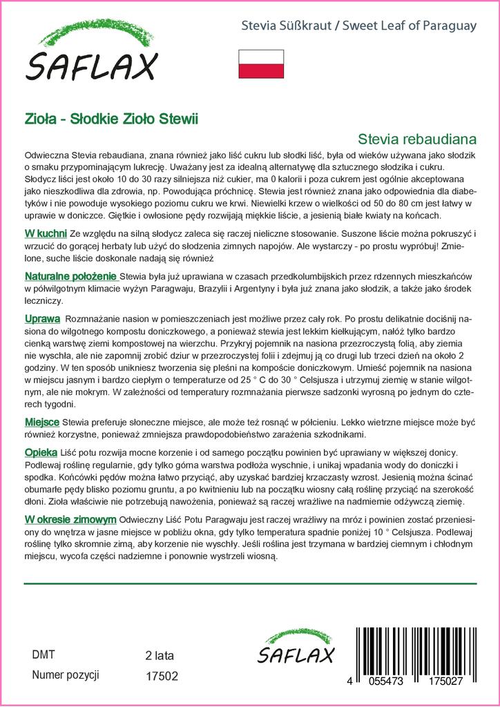SAFLAX Sweet Leaf of Paraguay - 100 semen - Se substrátem pro lepší pěstování - Stevia rebaudiana