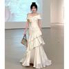 New Temperament Celebrity French One-word Shoulder Slim and Thin Dress Women's Niche Design Fishtail Dress Dress Dress Dress