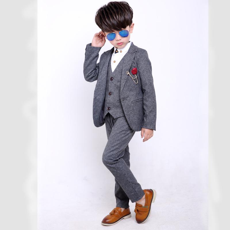 2025 Autumn Korean Style Kids' Flower Girl Dress & Boys' Three-Piece Performance Suit