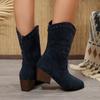New Rivet Pointed Toe Mid-Top Boots Women's 2025 Winter Thick Heel Suede V-Mouth Knight Boots