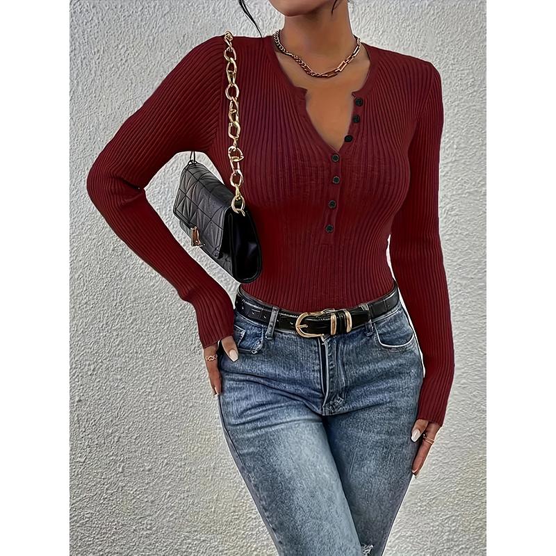 

Fashion Loose Women s Top Solid Color Button Knit Pullover Daily Casual Tops Long Sleeve Temperament Clothing Top XL