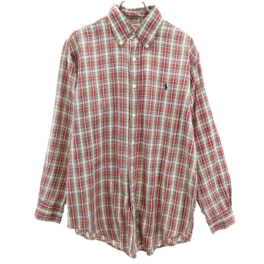 POLO COUNTRY 80s 90s Old Check Long Sleeve Button Down Shirt Ralph Lauren Men's Used