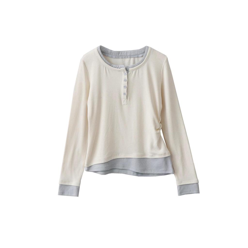 Women's Retro Color Block Two-Piece T-shirt: Slimming Base Layer for Spring/Autumn