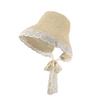 French Lace Sunshade Straw Hat Women's Summer Big Brim Streamer Bucket Hat Seaside Foldable Sun Hat