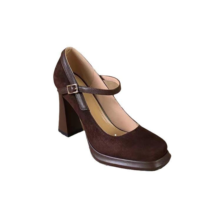 High-heeled Single Shoes Women's Spring and Autumn 2025 New Fashion Light Mouth Square Head Thick Heel Waterproof Table Mary Jane Shoes