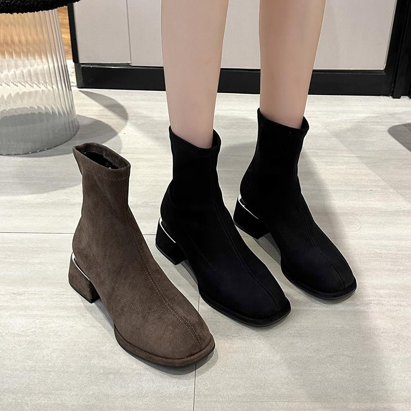 Módní semišové dámské sněhule ke kotníku na středním podpatku zimní boty robustní designérské klasické chelsea boty 2024 nový trend gladiátorky