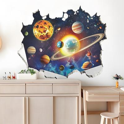 Trasig vägg Planet Universum Barnrum Hem Bakgrundsvägg Landskapsdesign Dekorativa Väggklistermärken