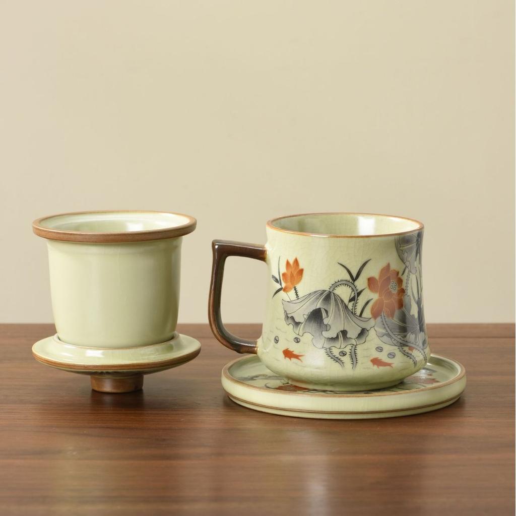 Ru kiln mug gift box with lid tea separation water cup ceramic tea brewing office cup business meeting souvenir
