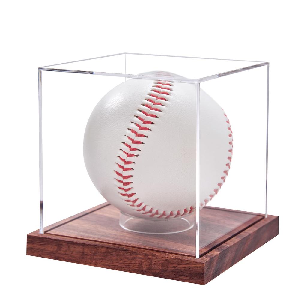 This Is a Clear Tennis Ball Holder with a Sturdy Wooden Base and No Assembly This Is an Autographed Baseball Stand Box for a Single Cube-shaped