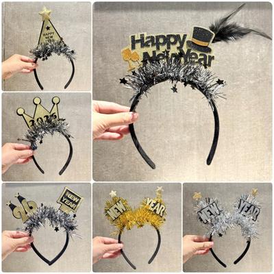 Faixa de Cabelo Dourada Preta Decorativa Faixa de Cabeça Celebração 2026 Faixa de Cabeça Festa de Ano Novo Acessório de Cabelo Festivo para Festival