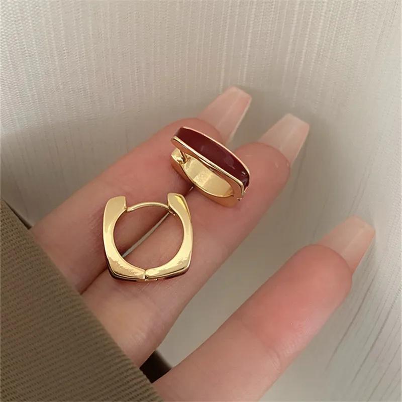 Trending Square Texture Hoop Earring Korean Exquisite Minimalist Geometric Earrings for Women Girls Retro Fashion Jewelry Gift