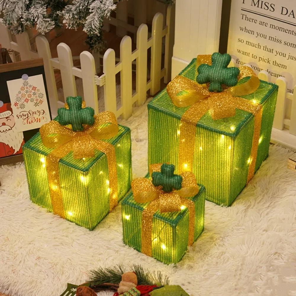 3Pcs Christmas Glowing Decoration Lighted Gift Boxes Set Navidad 50 LED Christmas LED Lights Box Present Boxes Ornament Luminous