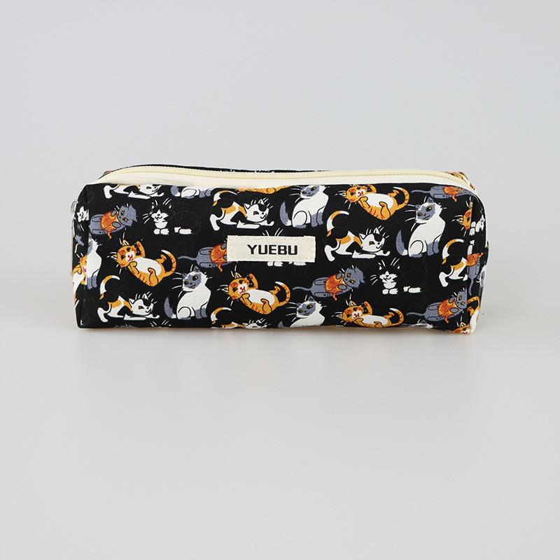 Canvas Cat Pencil Case For Middle School Students With Cute Cartoon Design For School Supplies