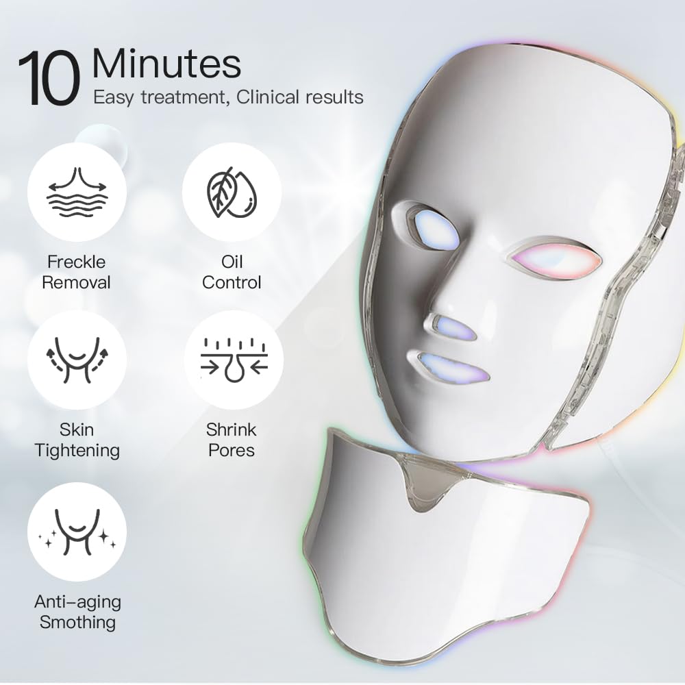7-Color LED Face & Neck Mask — Portable Skin Firming & Brightening