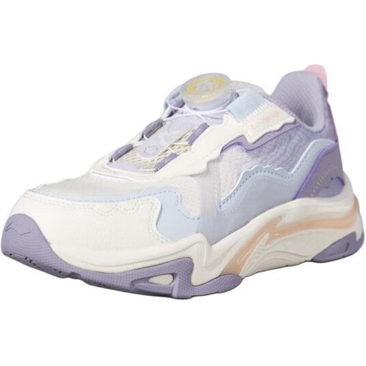 Li Ning Kids Yun Chuan V4 Comfortable Fashion Non-Slip Wear-Resistant Low-Top Casual Shoes Kids Casual Shoes Off-White Purple YKCU104-2