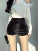 Svarte Shorts Dame Høst Vinter Høy Midje Mote Tettsittende Sexy Stretch Y2k Kordfløyel Kvinne Casual Bukser