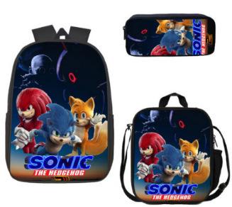 Sonic Backpack, Primary And Secondary School Students Schoolbag, Messenger Bag, Pencil Bag Three-Piece Set