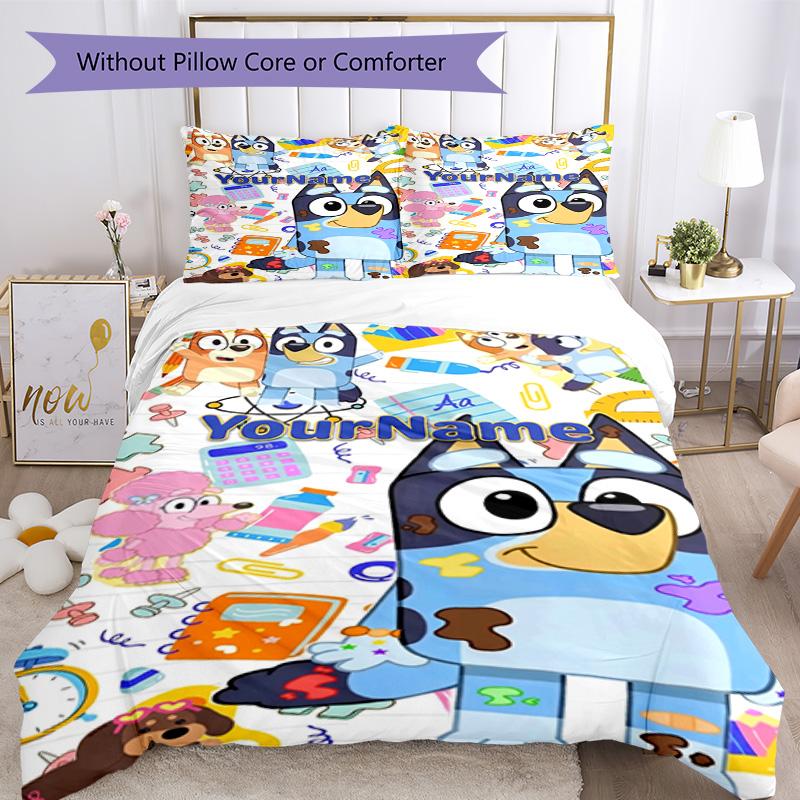 Bluey 1 Customize your name Bedding Set Breathable Duvet Cover with Pillowcases Home Decoration Birthday Gift