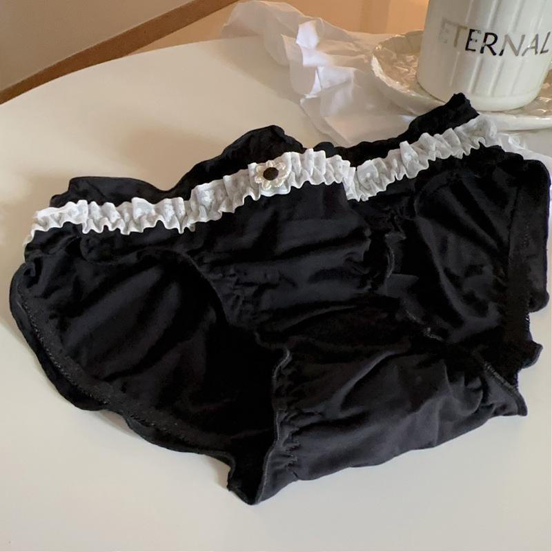 Black Women's Lace Mid-Waist Bow Mesh Panties - 620 Series