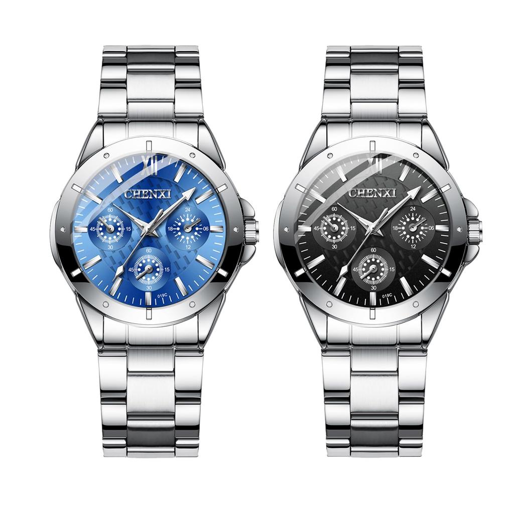 Αδιάβροχο Γυναικείο Ρολόι Χεριού με Στρογγυλό Καντράν: Μεγάλο Καντράν, Τριπλά Μάτια, Λουράκι από Ανοξείδωτο Ατσάλι, Δείκτες Ράβδοι, Ρυθμιζόμενη Κίνηση Quartz, Μπλε Καντράν,