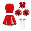 Set Cheerleading per Ragazze Paillettes Incrociato a Strisce Davanti Scollo a V Senza Maniche Crop Top Gonna Pieghettata Set di Accessori