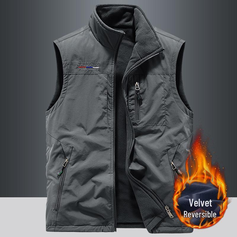 

Men s Reversible Winter Fleece Vest - Sleeveless Sports Gilet 2XL сірий колір