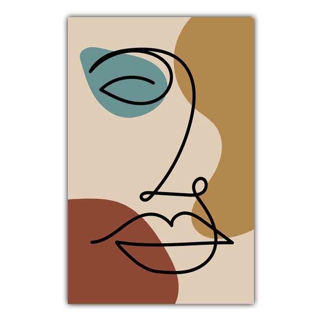 Abstract Matisse Minimalist Line Face Four Color Pattern Artwork Poster Canvas Painting Wall Art Pictures Room Home Decor