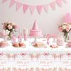 MEHOFOND 3 Pcs Pink Bow Baby Shower Table Cloth, Floral Coquette Sweet Girl Baby Shower Party Disposable Tablecloths Decorations, 108 x 54 Inch