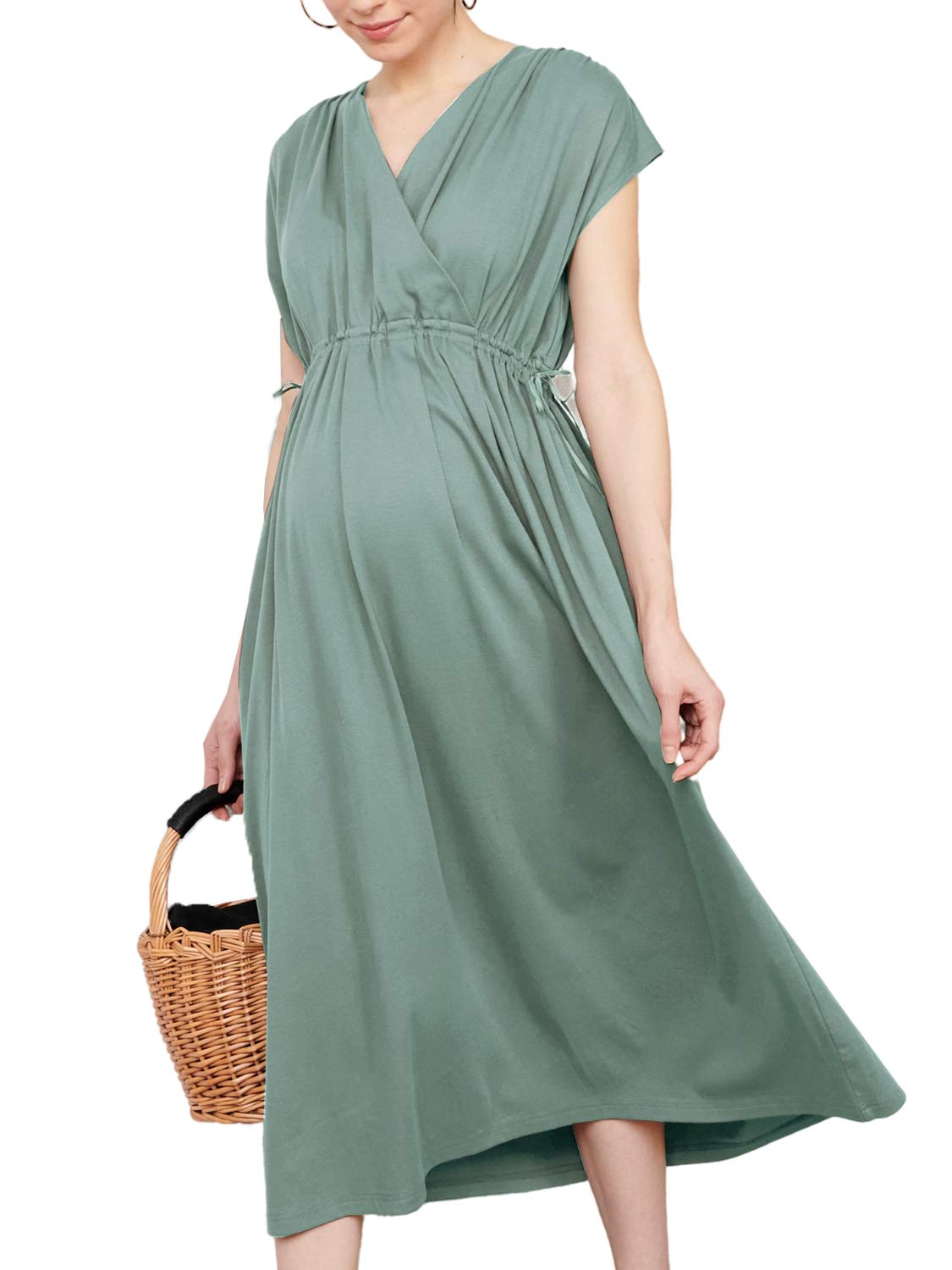 

Sweet Mommy Платье для беременных и кормящих, расслабленного кроя, с шелковистым атласом на талии, курортное, с запахом, для дома, для носки, хлопок, лента, [Хлопок/Мята]