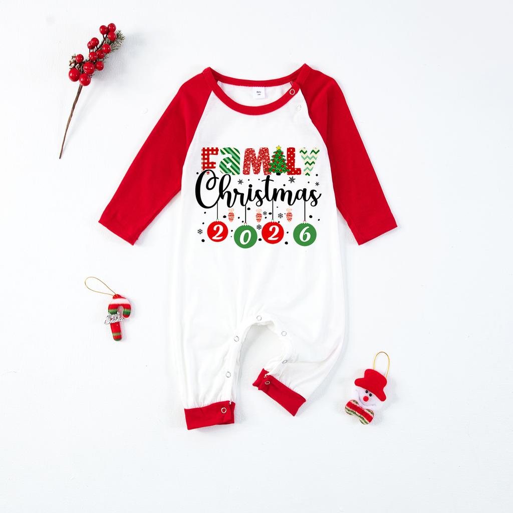 Christmas Print Family Matching Pajama Set, Round Neck Long Sleeve and Pants Loungewear for Parent and Child