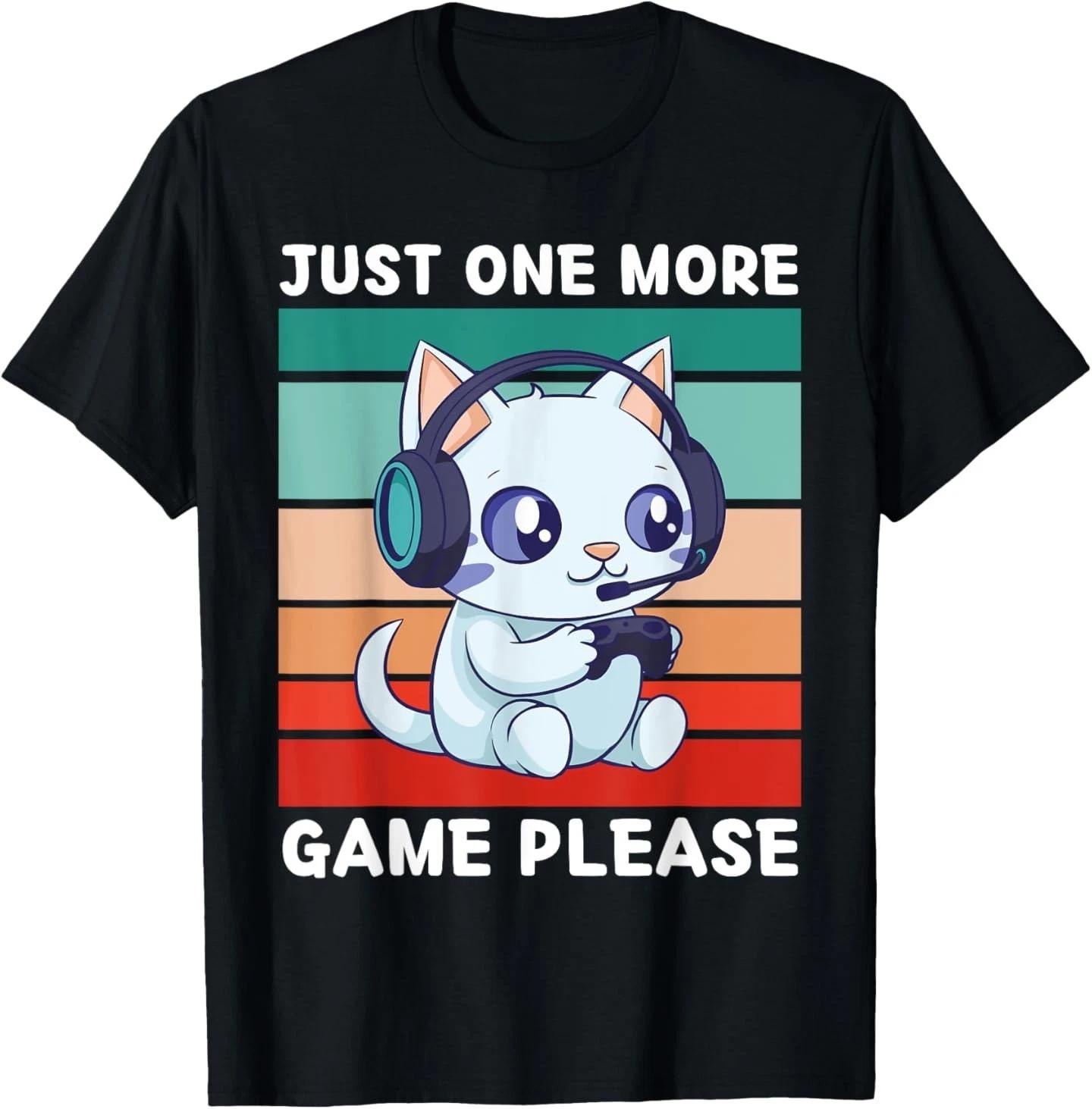 Vintage Kitten Cat Just One More Game Please Gaming Lover T-Shirt M