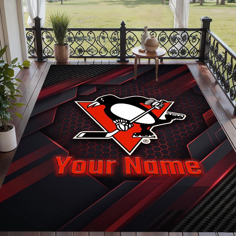 Custom Text Printed Rug Pittsburgh Penguins Non Slip Floor Carpet For Home Room Decor