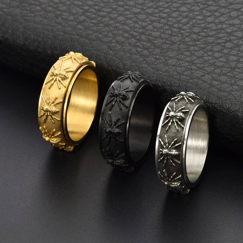 Rotatable Spider Titanium Steel Men's Retro Hip Hop Index Finger Ring