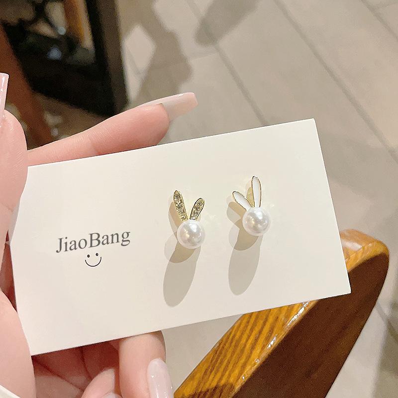 Boucles d'oreilles clous Petite Perle Aiguille Argent Tempérament Haut de gamme Géométriques Boucles d'oreilles pour Trou d'oreille Mignonnes Serties de Diamants Boucles d'oreilles Personnalisées