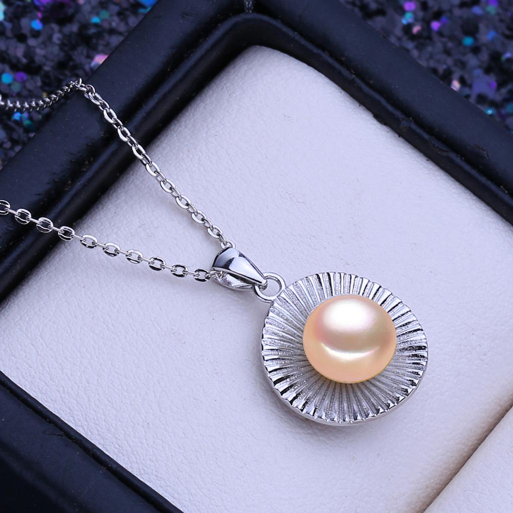 LSOOYH Přírodní sladkovodní perlové šperky náhrdelníky Vintage stříbrné barvy kulatý přívěsek Elegantní dárky pro ženy