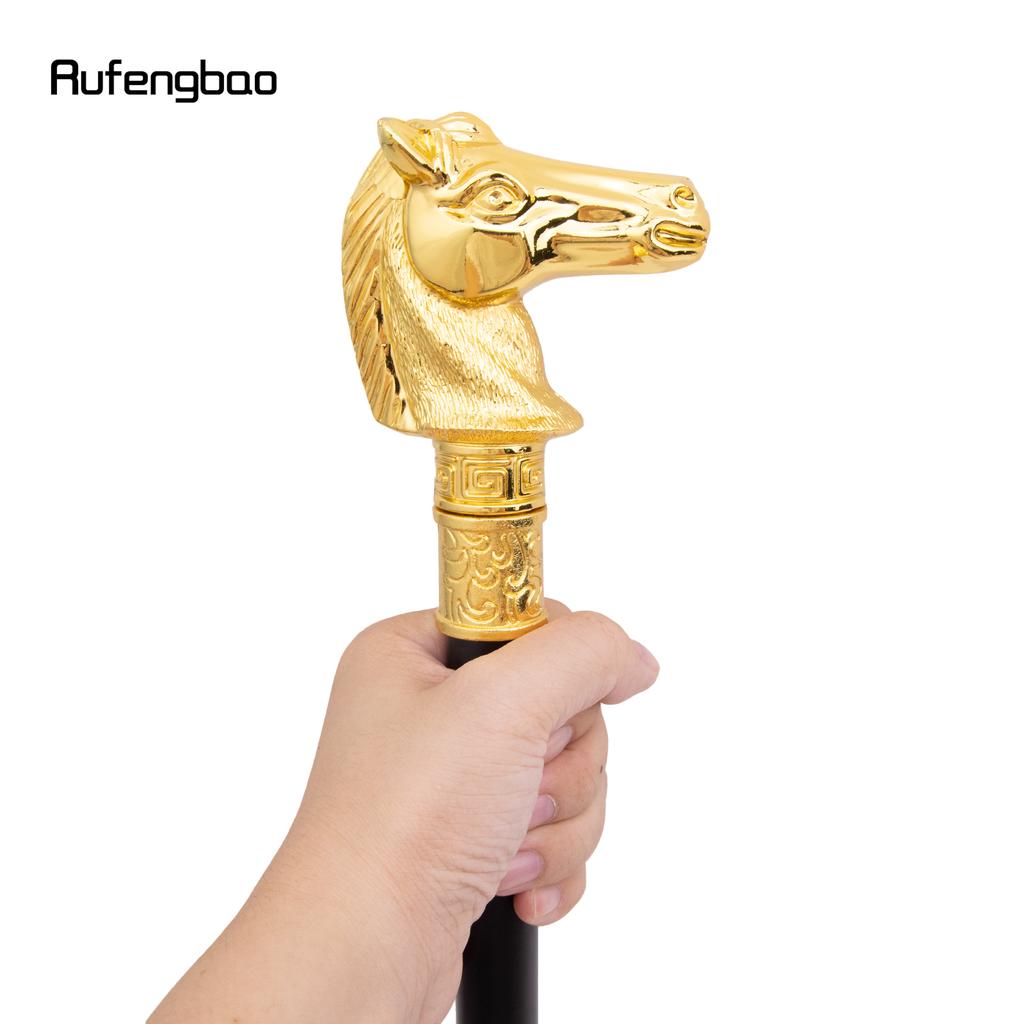 Golden Race Horse Bristle Head Fashion Walking Stick Decorative Cospaly Vintage Party Fashionable Walking Cane Crosier 93cm