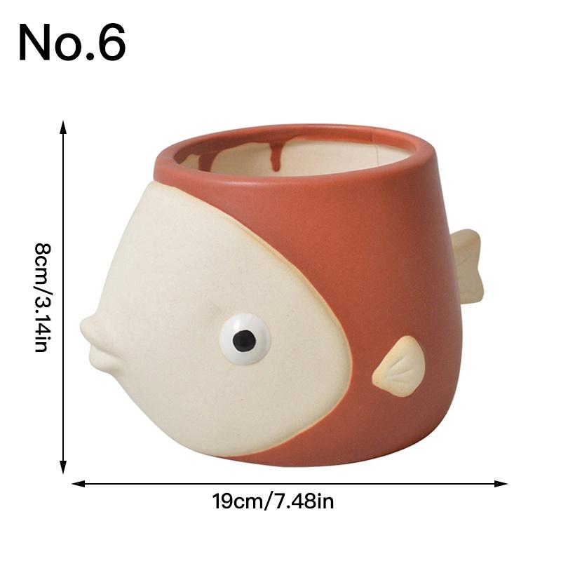 

Милый цветочный горшок с рыбой, керамический горшок для домашнего декора, настольные художественные украшения, бонсай, сочный горшок, горшок для растений, украшение сада No.6