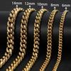12MM 18k Gold Plated Lobster Buckle Stainless Steel Necklace Hip Hop Jewelry Men Miami Cuban Link Chain