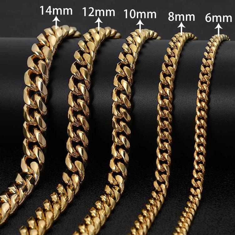 12MM 18k Gold Plated Lobster Buckle Stainless Steel Necklace Hip Hop Jewelry Men Miami Cuban Link Chain