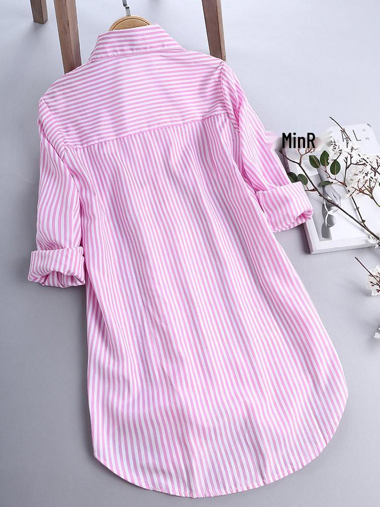 2022 Spring/Summer Women's Chic Striped Long-Sleeve Pointed Collar Loose Shirt